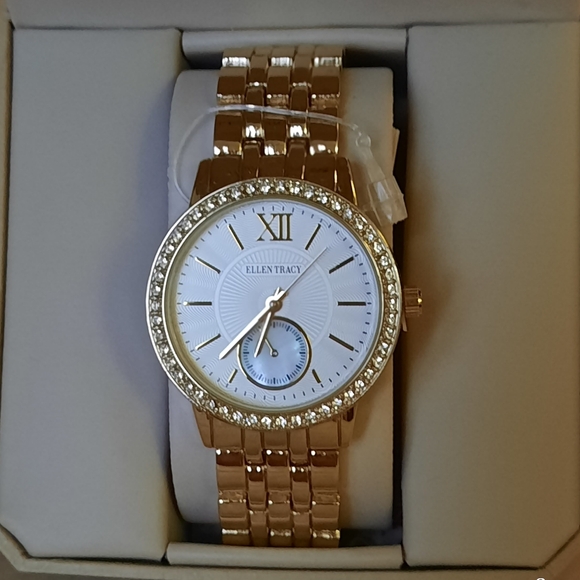 ELLEN TRACY Rhinestone Golden Watch - Picture 5 of 6
